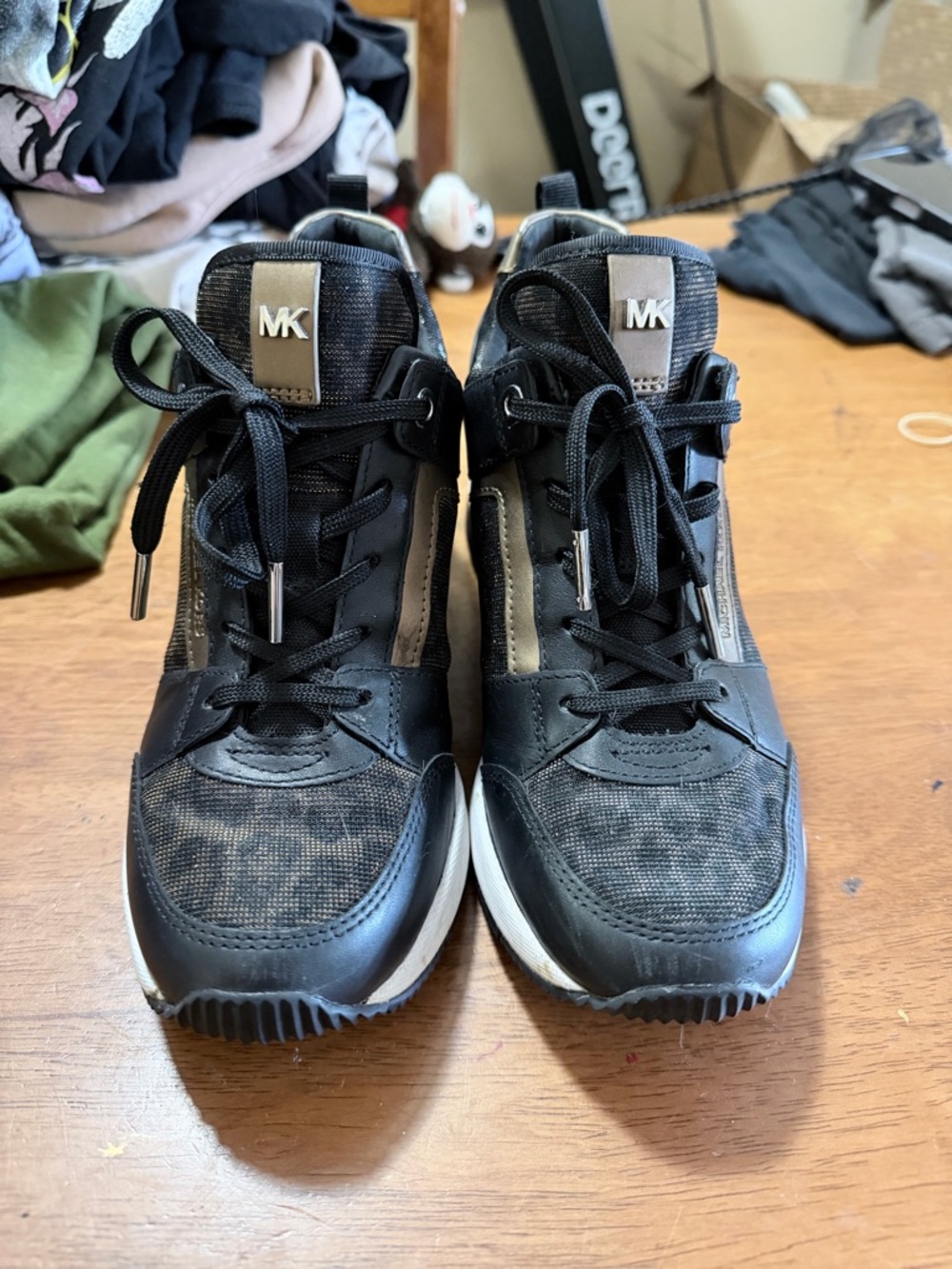 Michael Kors Black and Taupe Logo High-Top Sneakers